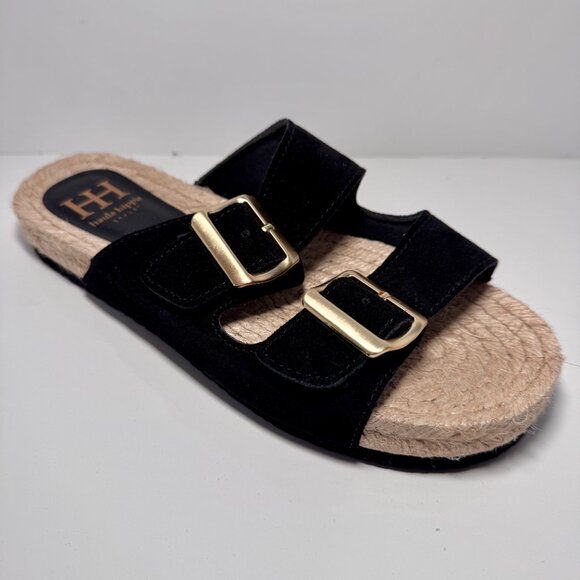 Haute Hippie Size 8.5 Nikki Suede Sandals with Double Strap, Woven Slide - Picture 2 of 11